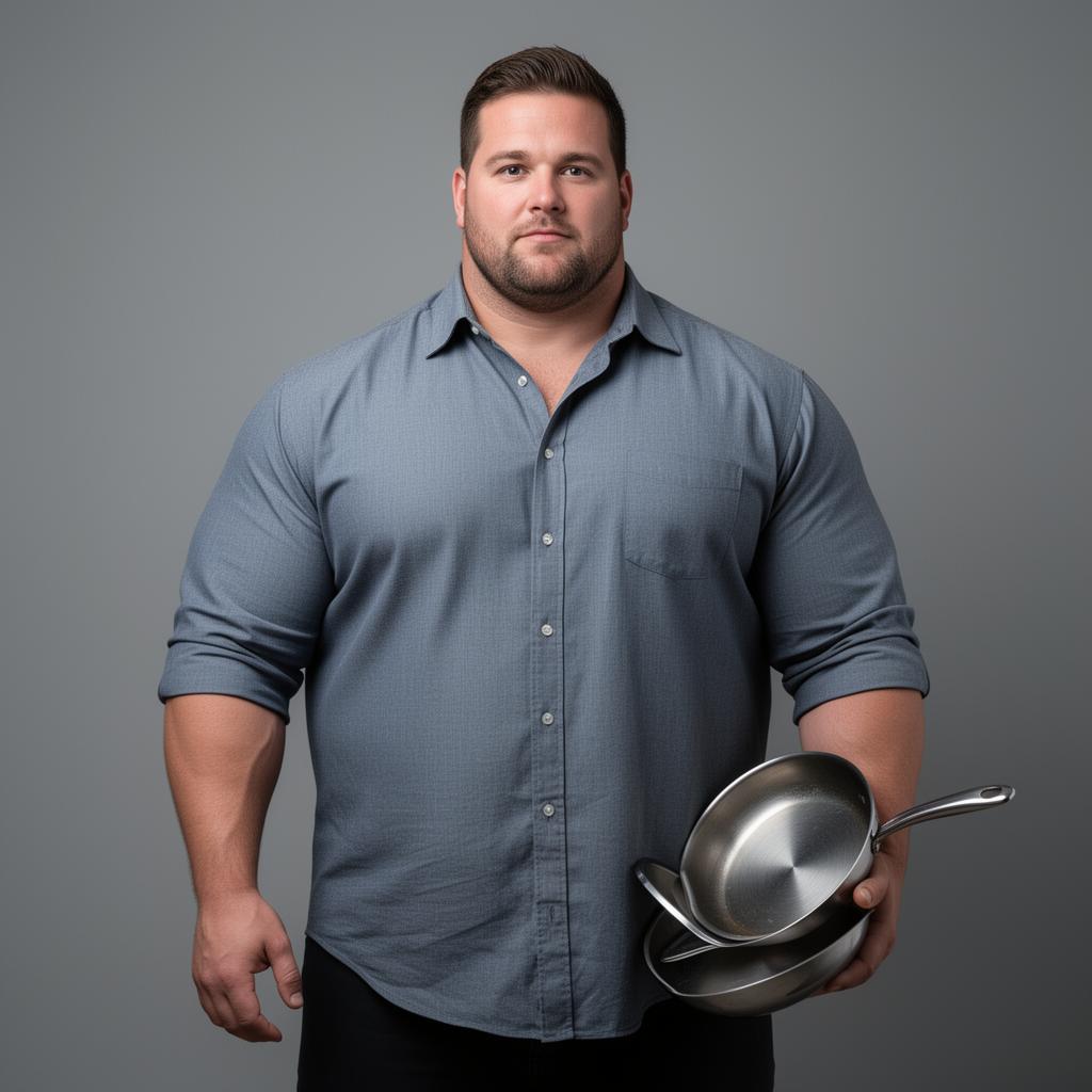 "Muscles" McGee — strongman promotional photograph with bent frying pan