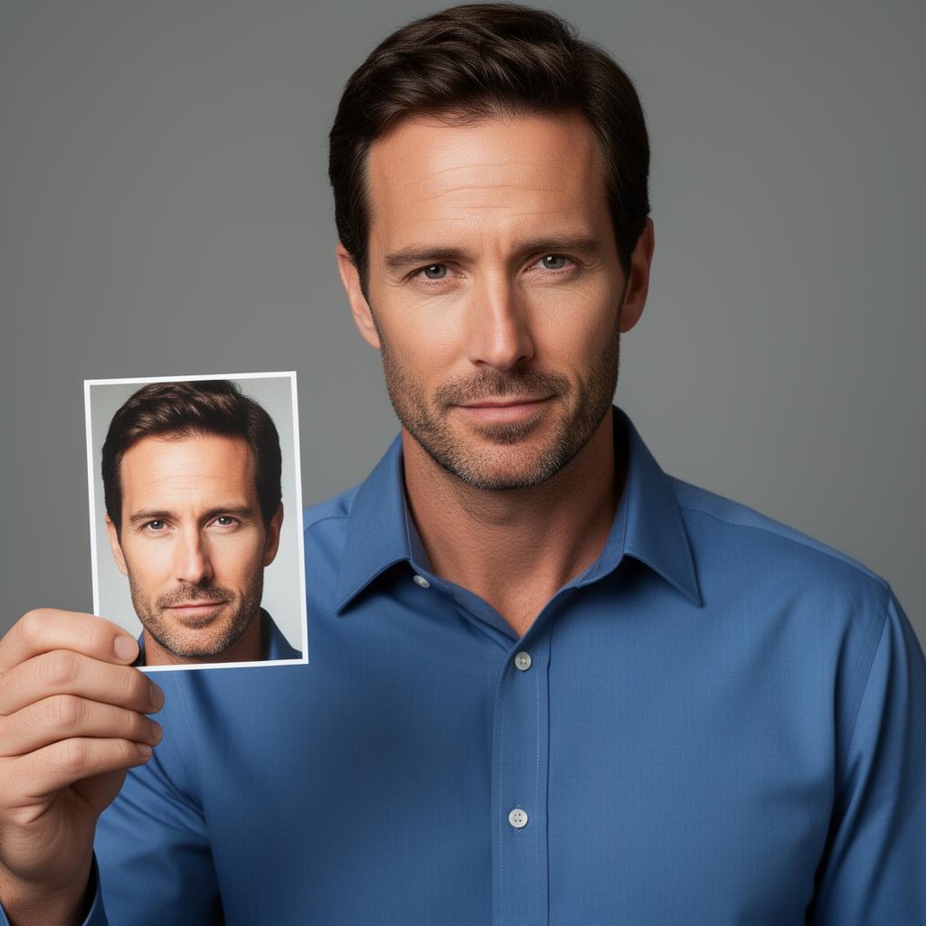 Trevor Moss — headshot holding a print of the same headshot